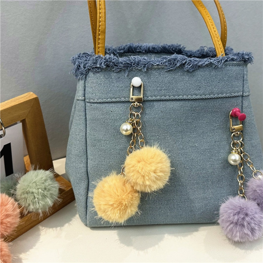 ショッピングゴー shoppinggo ポンポン ファーチャーム  ふわふわ バッグチャーム キーリング フェイクファー ミニチャーム あったか もこもこ 可愛い アクセサリー カラフル,イエロー