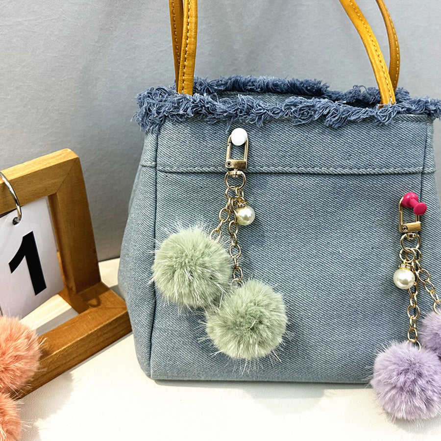 ショッピングゴー shoppinggo ポンポン ファーチャーム  ふわふわ バッグチャーム キーリング フェイクファー ミニチャーム あったか もこもこ 可愛い アクセサリー カラフル,グリーン