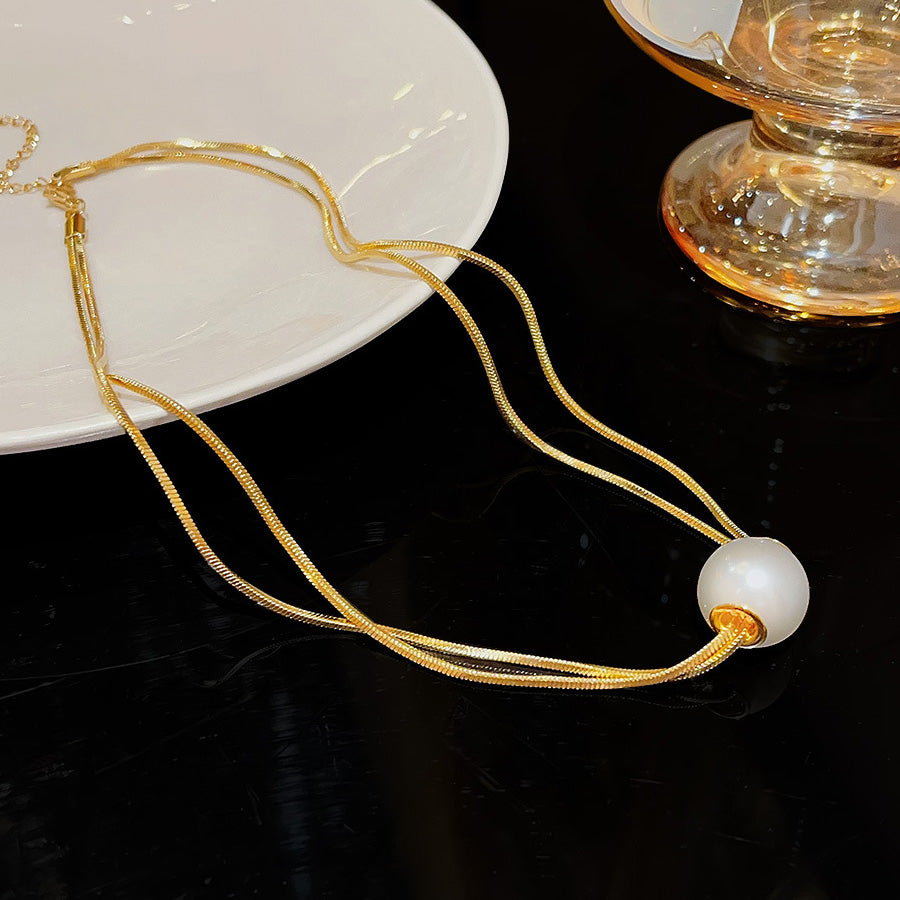 ショッピングゴー shoppinggo パールネックレス チョーカー フェイクパール ボリューム アクセサリー おしゃれ デイリー カジュアル 調節できる （ゴールド） ゴールド