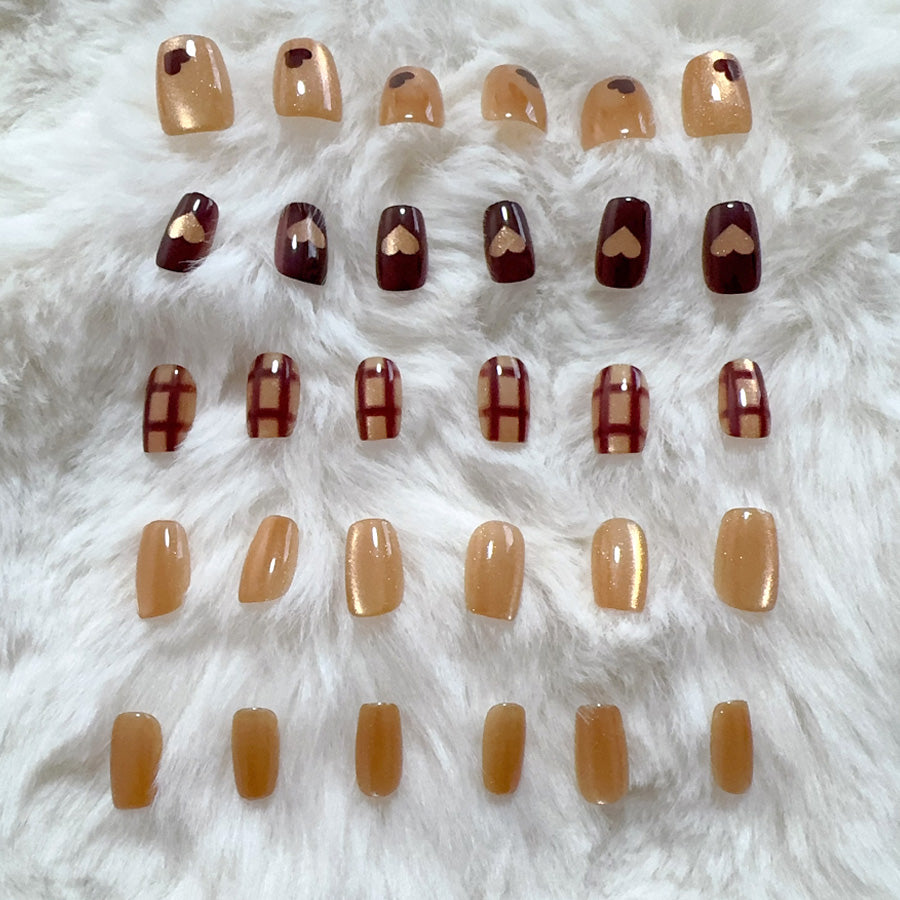 ショッピングゴー shoppinggo ネイルチップ ショート きらきら ハート ワインレッド ゴールド つけ爪 ネイルアート アートチップ デコチップ オーバル ウエディン 【返品不可商品】