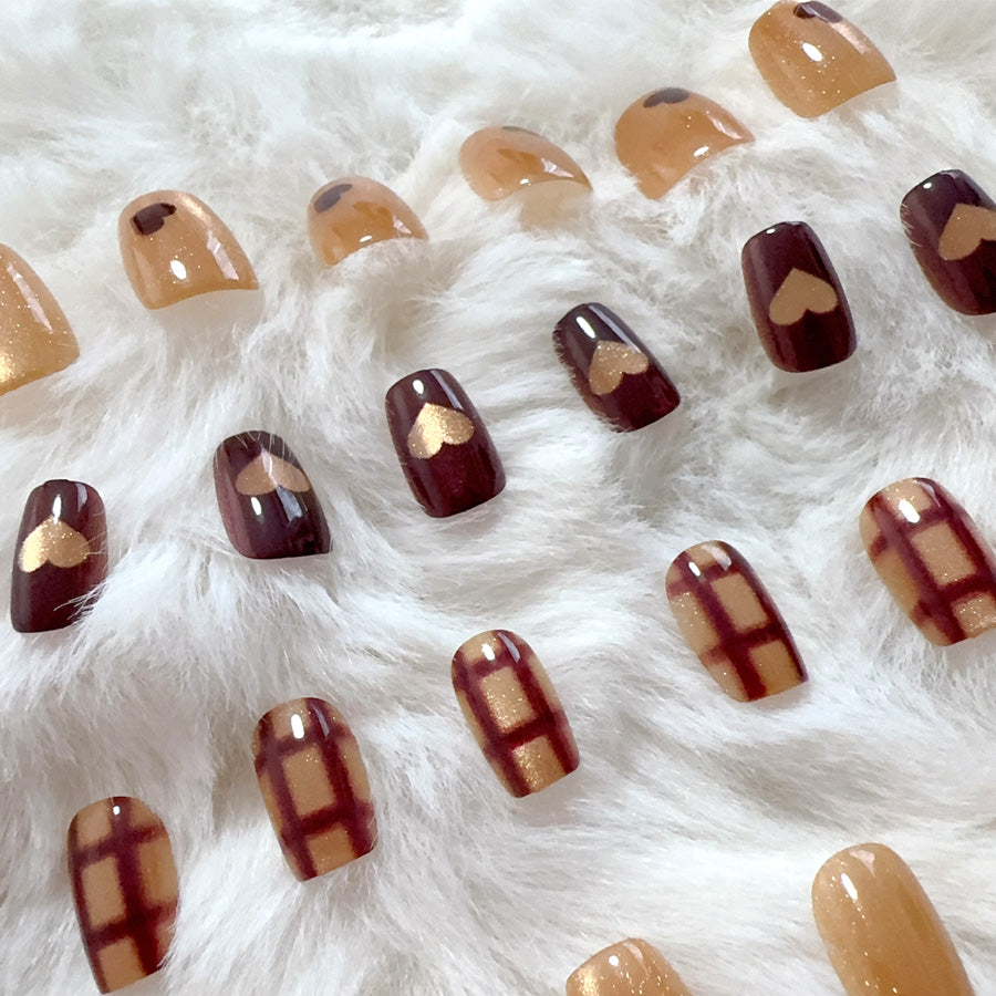 ショッピングゴー shoppinggo ネイルチップ ショート きらきら ハート ワインレッド ゴールド つけ爪 ネイルアート アートチップ デコチップ オーバル ウエディン 【返品不可商品】