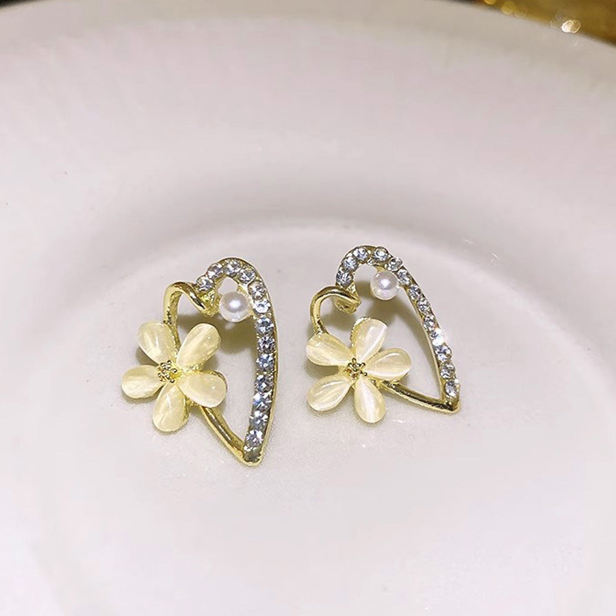購物GO shoppinggo 耳環 心形 花 可愛耳環 心形耳環 閃閃發光 珠寶耳環 時尚 可愛 優雅 女士 受歡迎配飾