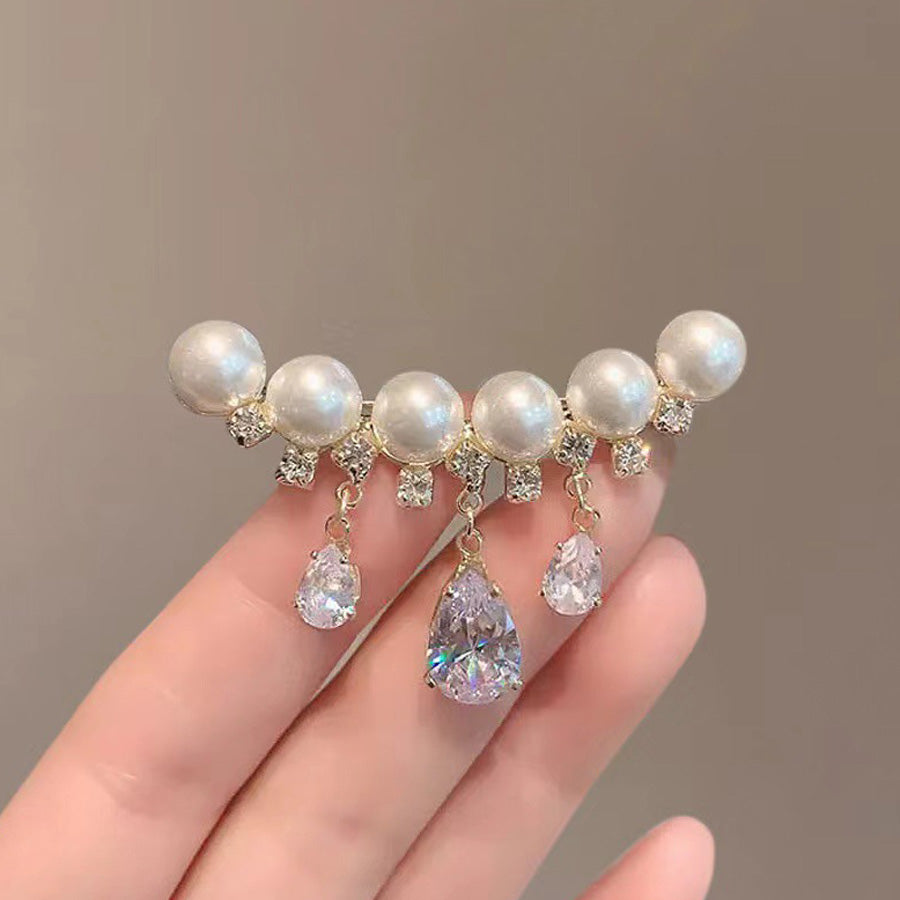 Shoppinggo Brooch Pearl 1 piece Quilt Pin Stole Pin Scarf Fastener Safety Pin Circle Pearl One Point Muffler Stole Simple
