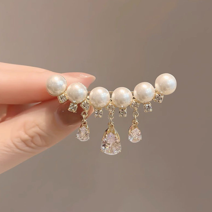 Shoppinggo Brooch Pearl 1 piece Quilt Pin Stole Pin Scarf Fastener Safety Pin Circle Pearl One Point Muffler Stole Simple