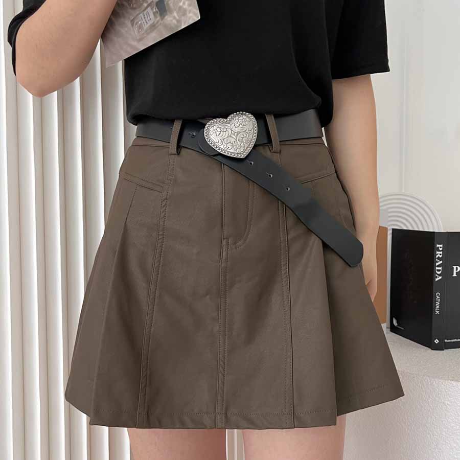 ショッピングゴー shoppinggo ベルト レディース ハートベルト 合皮 ウエストマーク シルバーデザインバックル オシャレ （ブラック） ブラック