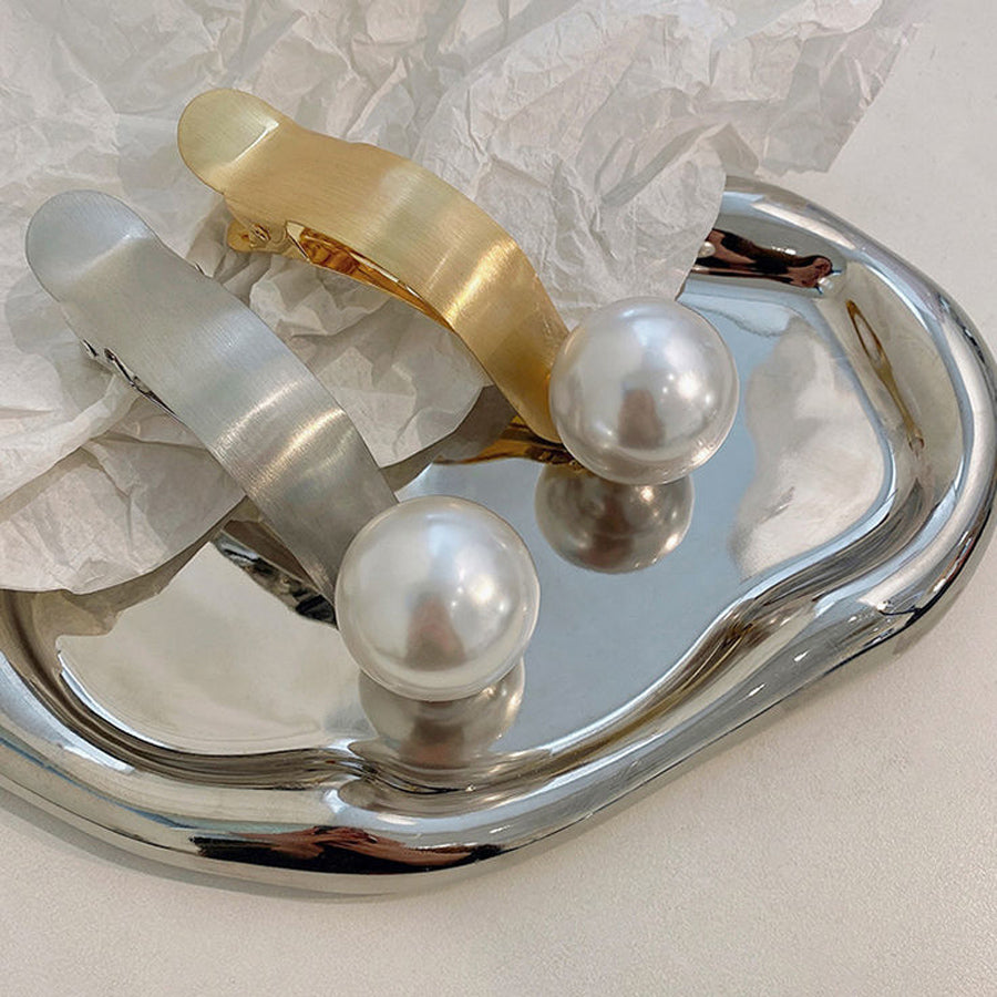 ショッピングゴー shoppinggo ヘアクリップ 大きめ 大粒パール バレッタ まとめ髪 髪飾り 髪留め ヘアアレンジ オルチャン 上品 パーティー飾り （ゴールド） ゴールド