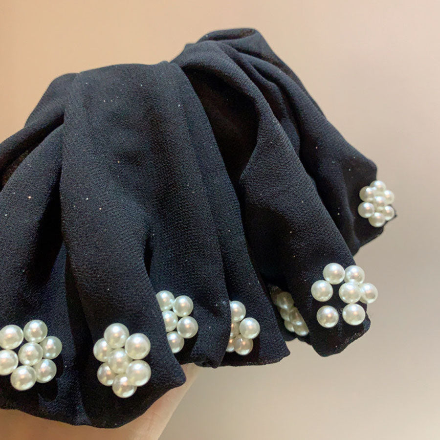 ショッピングゴー shoppinggo シュシュ ヘアゴム パール付き ヘアアレンジ 韓国 髪留め 髪飾り パーティー 二次会 お呼ばれ 結婚式 レディース ヘアアクセ （ブラック） ブラック