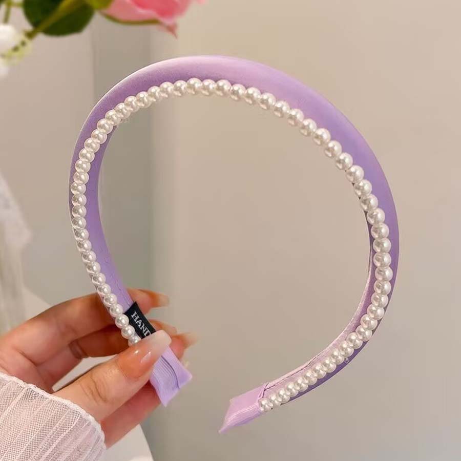 ショッピングゴー shoppinggo カチューシャ パール 2連カチューシャ ヘアアクセサリー重ね付け風 レディース キッズ  まとめ髪 ヘアバンド （パープル） パープル