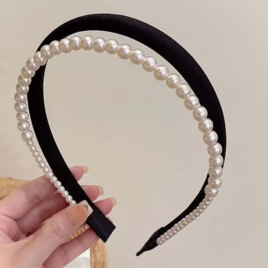 ショッピングゴー shoppinggo カチューシャ パール 2連カチューシャ ヘアアクセサリー重ね付け風 レディース キッズ  まとめ髪 ヘアバンド （ブラック） ブラック