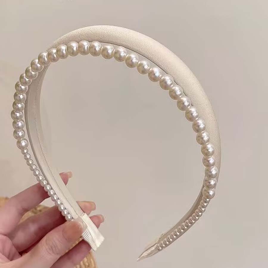 ショッピングゴー shoppinggo カチューシャ パール 2連カチューシャ ヘアアクセサリー重ね付け風 レディース キッズ  まとめ髪 ヘアバンド （ベージュ） ベージュ