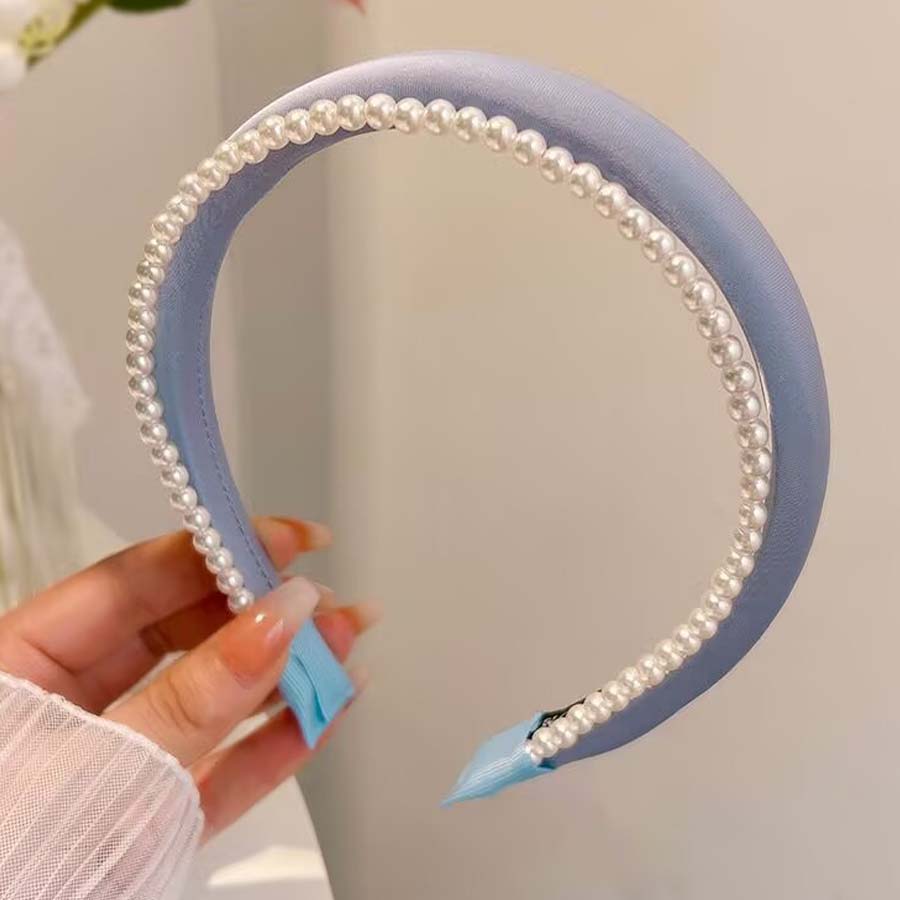 ショッピングゴー shoppinggo カチューシャ パール 2連カチューシャ ヘアアクセサリー重ね付け風 レディース キッズ  まとめ髪 ヘアバンド （ブルー） ブルー