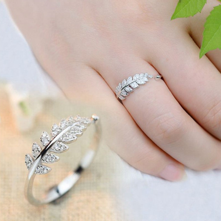 ショッピングゴー shoppinggo 指輪 葉っぱデザインレディース リング ビジュー キラキラ 葉っぱ リーフ 可愛い オシャレ シンプル フリーサイズ カジュアル （シルバー） シルバー