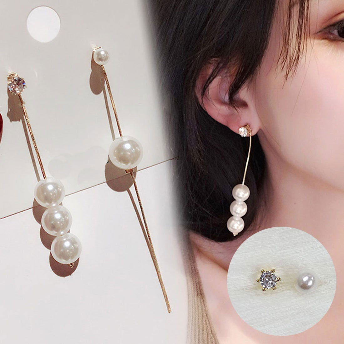 Shopping Go Shopping Go Earrings Pearl Long Dangling 2-way Pearl Earrings Asymmetrical Long Earrings Large Earrings Asymmetrical Cute