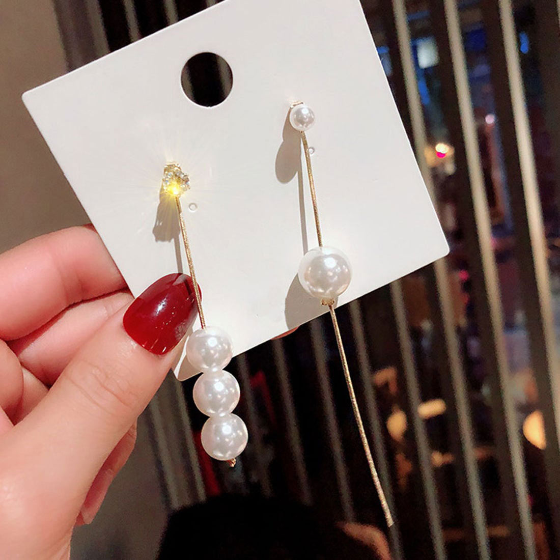 Shopping Go Shopping Go Earrings Pearl Long Dangling 2-way Pearl Earrings Asymmetrical Long Earrings Large Earrings Asymmetrical Cute