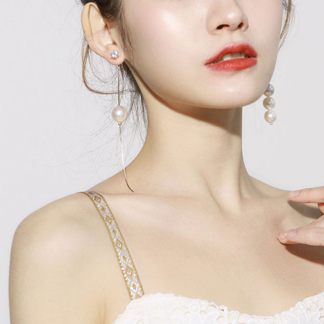 Shopping Go Shopping Go Earrings Pearl Long Dangling 2-way Pearl Earrings Asymmetrical Long Earrings Large Earrings Asymmetrical Cute