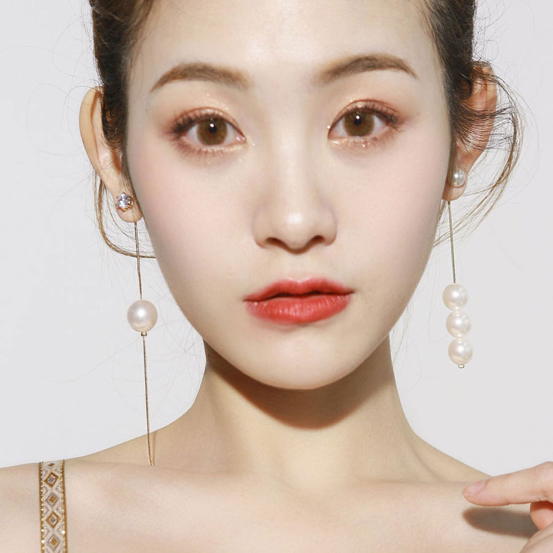 Shopping Go Shopping Go Earrings Pearl Long Dangling 2-way Pearl Earrings Asymmetrical Long Earrings Large Earrings Asymmetrical Cute