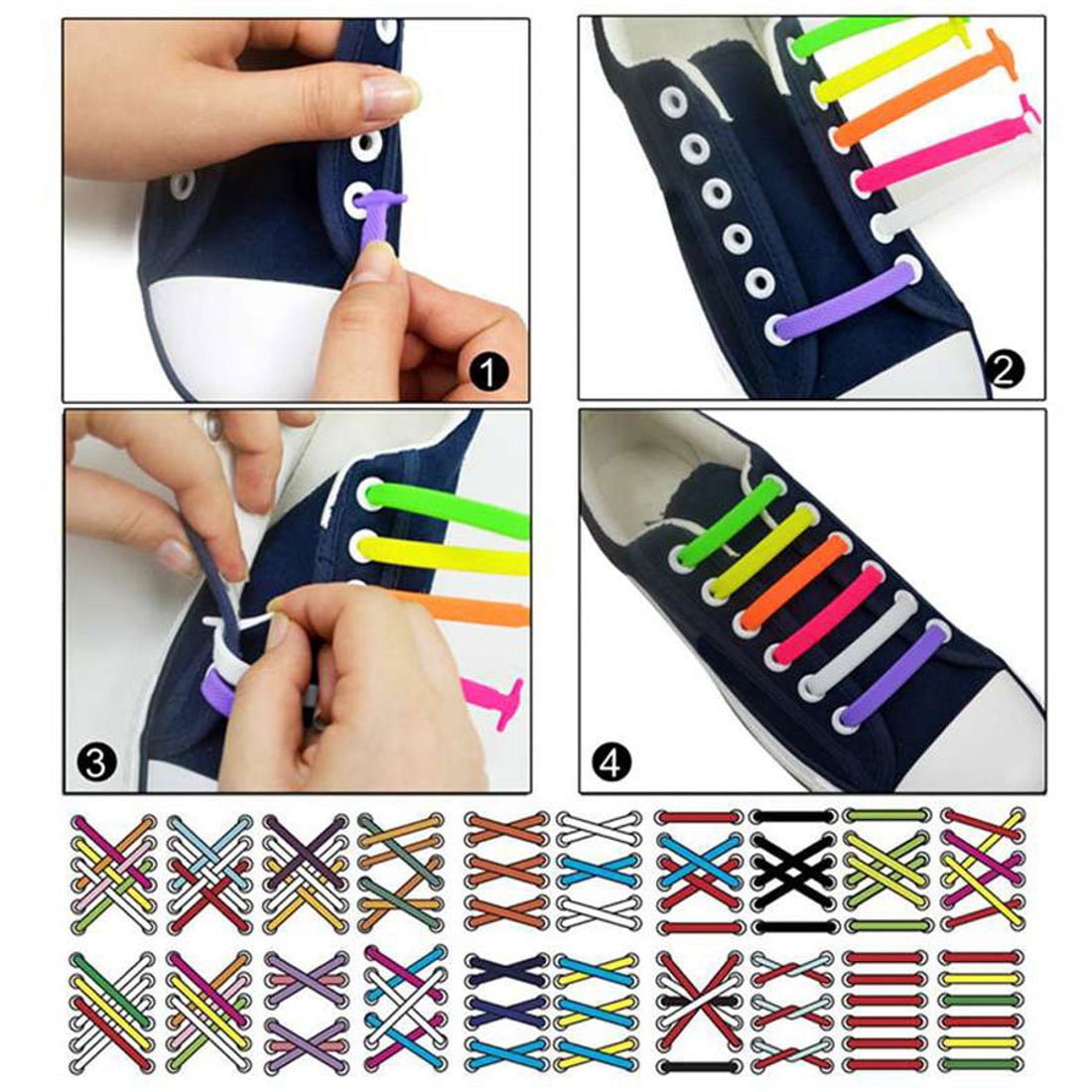 Shoppinggo shoppinggo Shoelaces No tying Shoelaces Stylish Adults Children Silicone rubber Black and white Shoelaces Won't come undone One-touch Easy Stylish [Non-returnable item]
