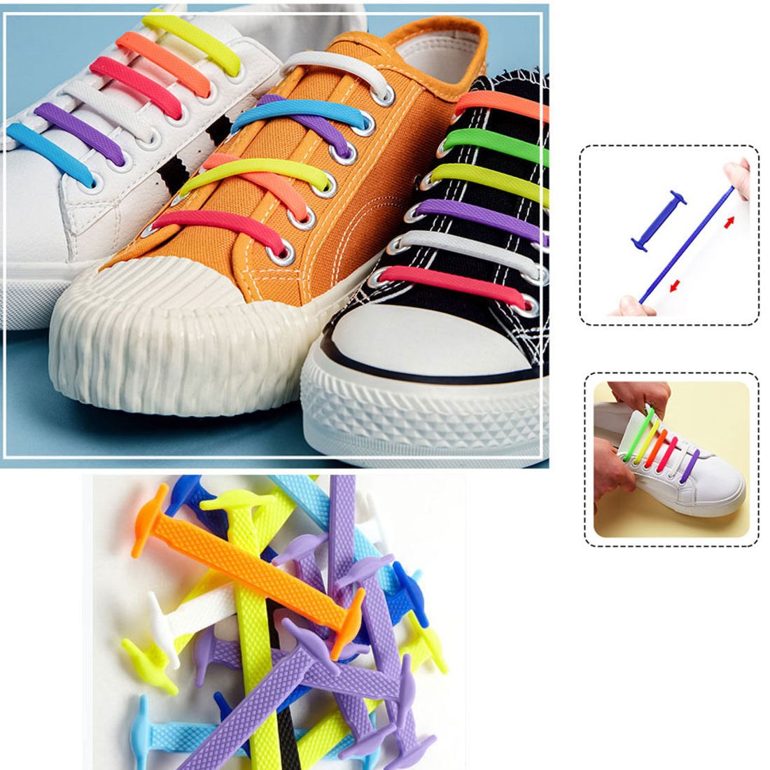 Shoppinggo shoppinggo Shoelaces No tying Shoelaces Stylish Adults Children Silicone rubber Black and white Shoelaces Won't come undone One-touch Easy Stylish [Non-returnable item]