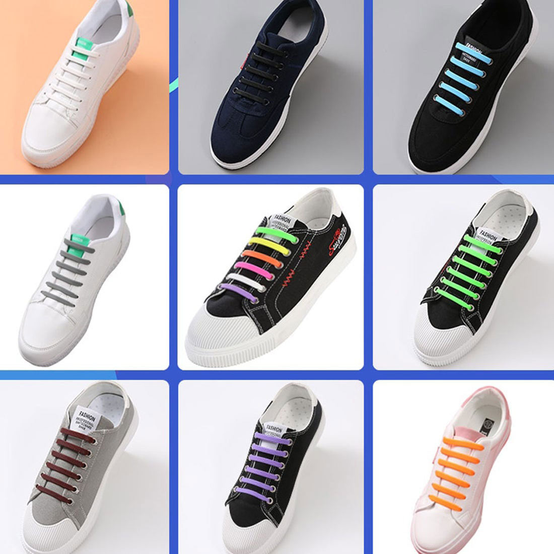 Shoppinggo shoppinggo Shoelaces No tying Shoelaces Stylish Adults Children Silicone rubber Black and white Shoelaces Won't come undone One-touch Easy Stylish [Non-returnable item]