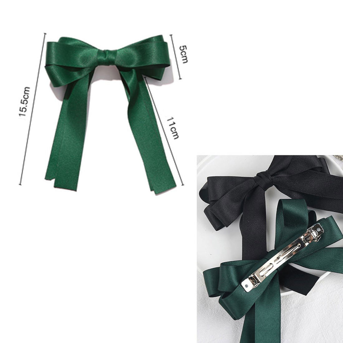 ショッピングゴー shoppinggo リボンバレッタ ヘアクリップ ヘアアクセ ダブル 清楚 ガーリー エレガント ヘアピン ビックリボンヘアバレッタ かわいい （グリーン） グリーン