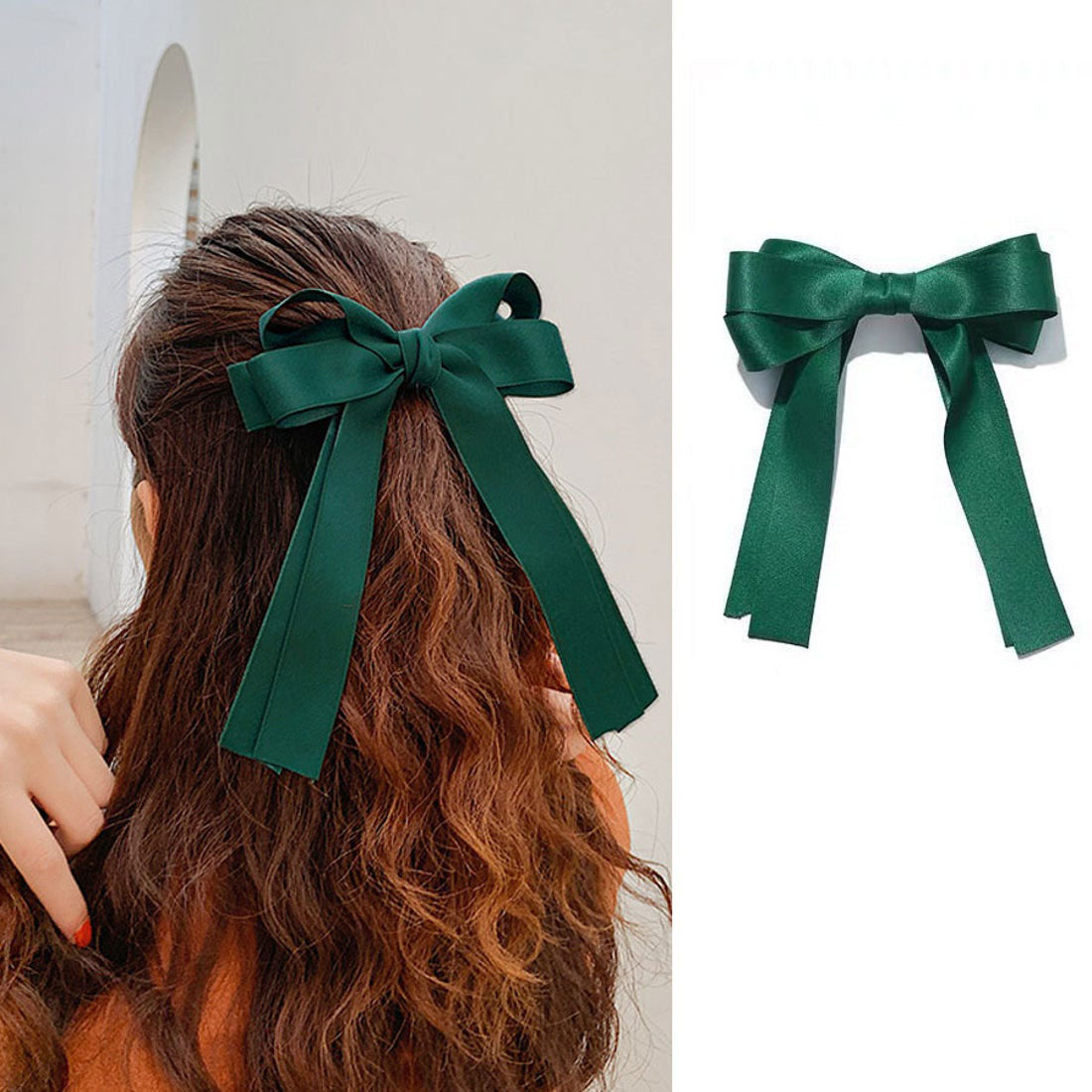 ショッピングゴー shoppinggo リボンバレッタ ヘアクリップ ヘアアクセ ダブル 清楚 ガーリー エレガント ヘアピン ビックリボンヘアバレッタ かわいい （グリーン） グリーン