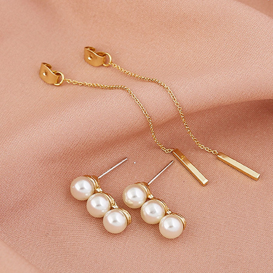 Shopping Go Shopping Go Earrings Pearl Long Dangling Large Earrings Simple Cute 2-way Long Earrings Popular Accessories