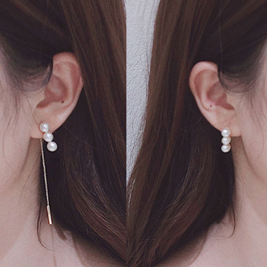 Shopping Go Shopping Go Earrings Pearl Long Dangling Large Earrings Simple Cute 2-way Long Earrings Popular Accessories