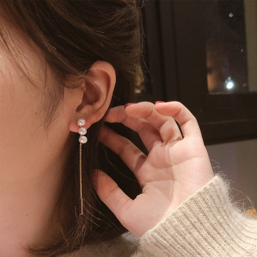 Shopping Go Shopping Go Earrings Pearl Long Dangling Large Earrings Simple Cute 2-way Long Earrings Popular Accessories