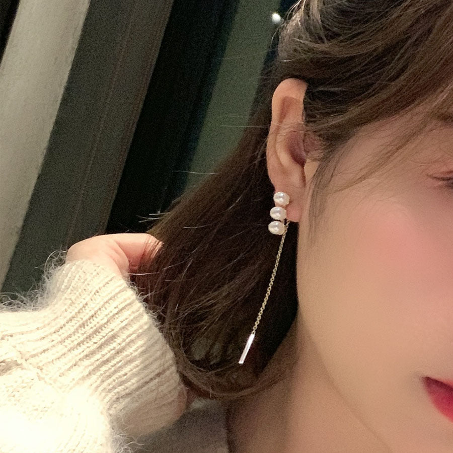 Shopping Go Shopping Go Earrings Pearl Long Dangling Large Earrings Simple Cute 2-way Long Earrings Popular Accessories