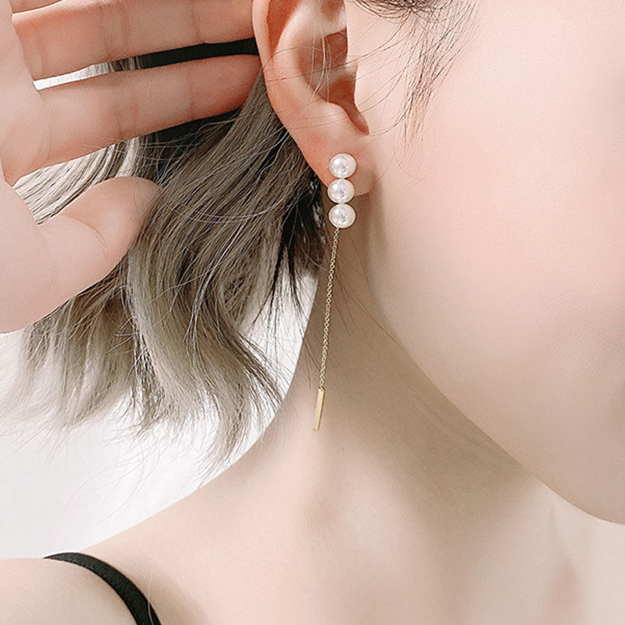Shopping Go Shopping Go Earrings Pearl Long Dangling Large Earrings Simple Cute 2-way Long Earrings Popular Accessories