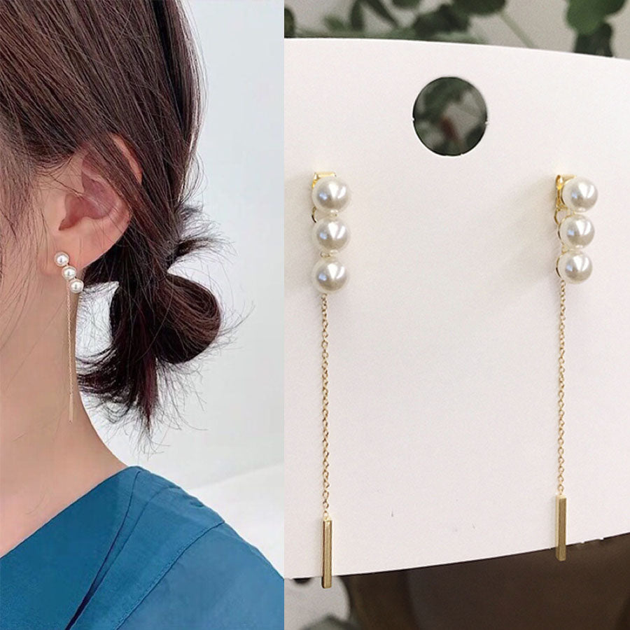 Shopping Go Shopping Go Earrings Pearl Long Dangling Large Earrings Simple Cute 2-way Long Earrings Popular Accessories