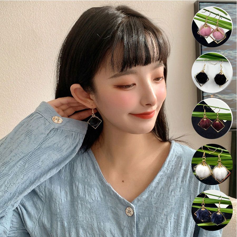 ショッピングゴー shoppinggo ふわふわ ファーピアス 菱形イヤリング レディース アクセサリー クリスマス デイリー