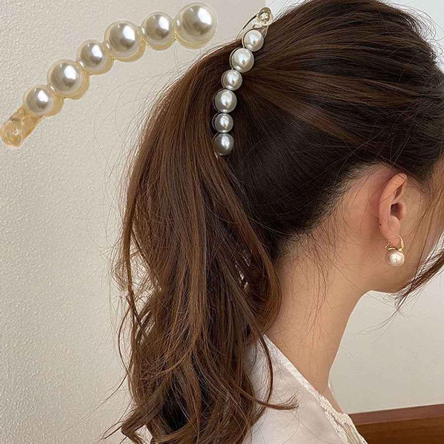 ショッピングゴー shoppinggo バナナクリップ ヘアクリップ 大きめ パール ヘアアクセサリー 髪留め 結婚式 パーティ シンプル 大人かわいい
