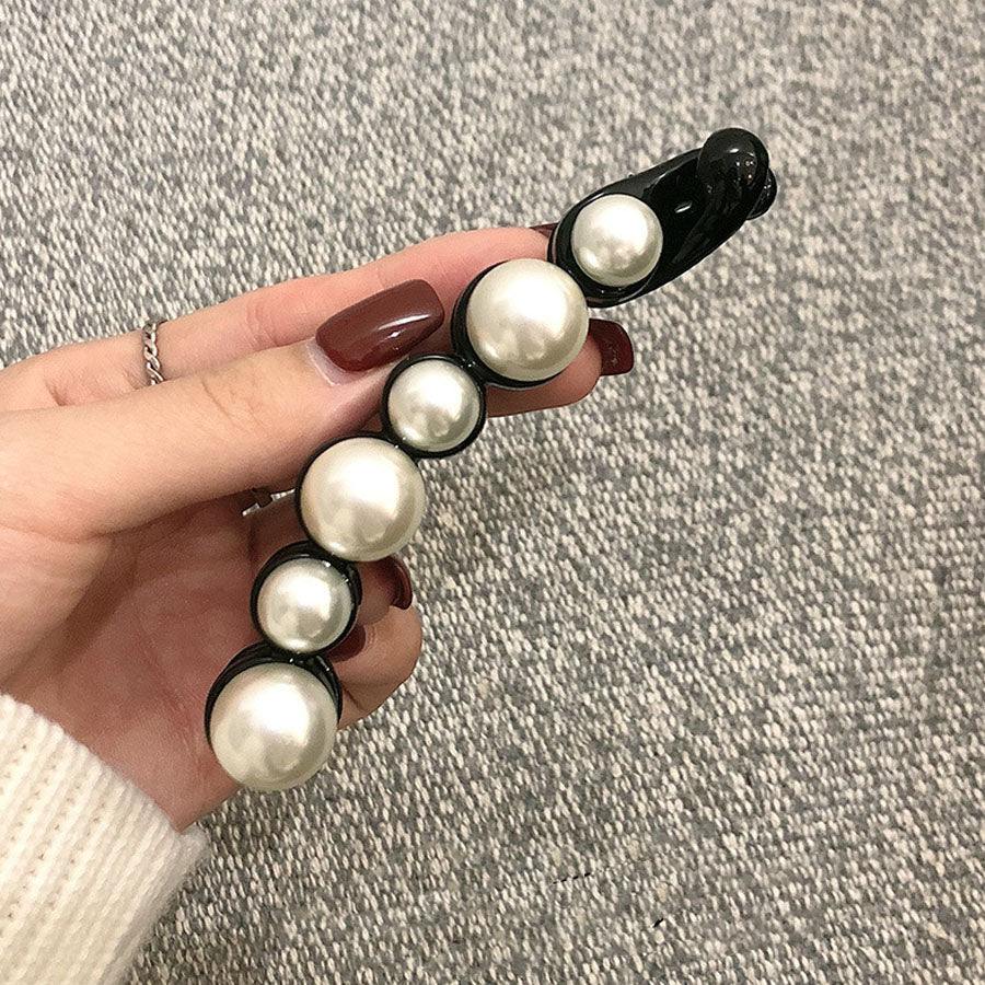 ショッピングゴー shoppinggo バナナクリップ ヘアクリップ 大きめ パール ヘアアクセサリー 髪留め 結婚式 パーティ シンプル 大人かわいい