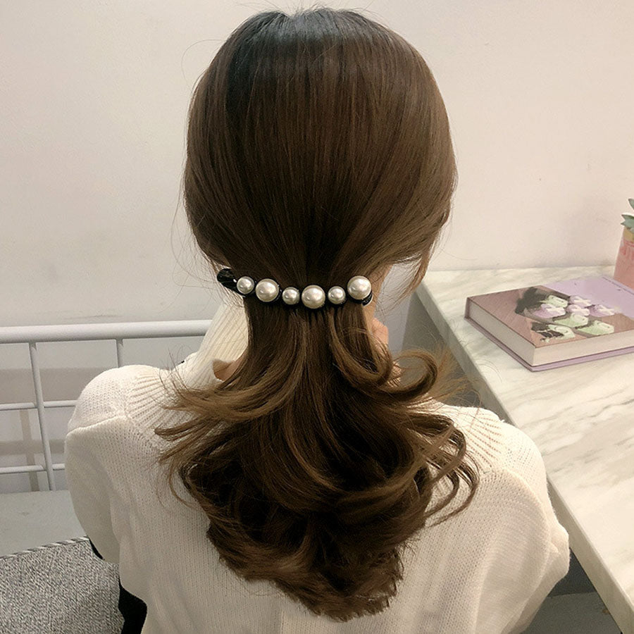 ショッピングゴー shoppinggo バナナクリップ ヘアクリップ 大きめ パール ヘアアクセサリー 髪留め 結婚式 パーティ シンプル 大人かわいい