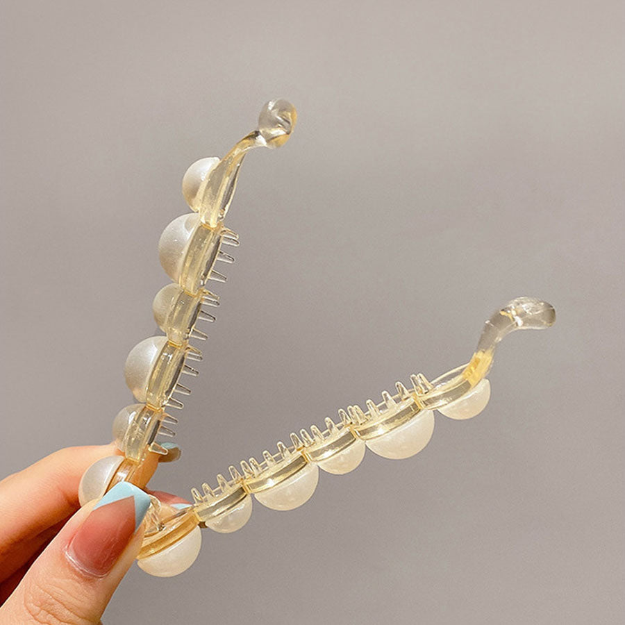 ショッピングゴー shoppinggo バナナクリップ ヘアクリップ 大きめ パール ヘアアクセサリー 髪留め 結婚式 パーティ シンプル 大人かわいい