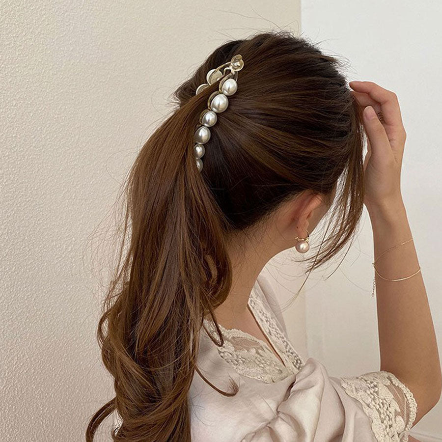 ショッピングゴー shoppinggo バナナクリップ ヘアクリップ 大きめ パール ヘアアクセサリー 髪留め 結婚式 パーティ シンプル 大人かわいい