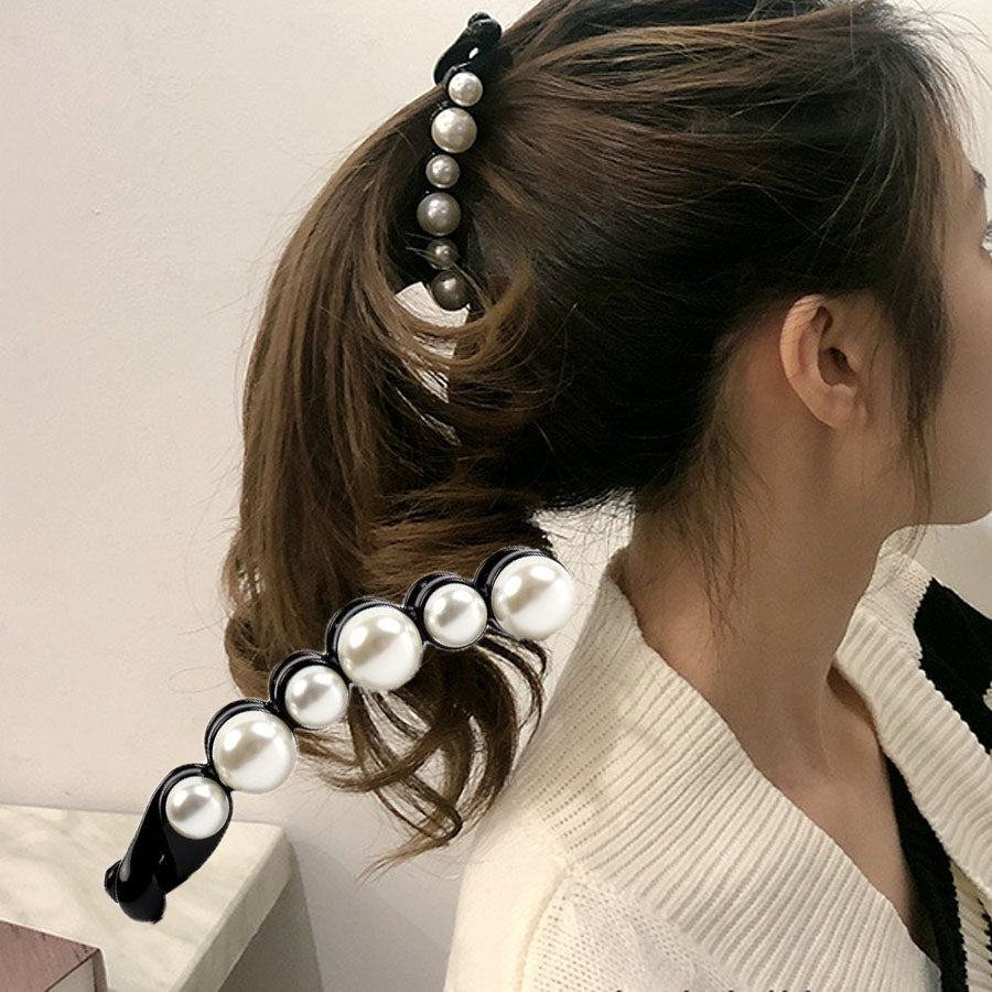 ショッピングゴー shoppinggo バナナクリップ ヘアクリップ 大きめ パール ヘアアクセサリー 髪留め 結婚式 パーティ シンプル 大人かわいい