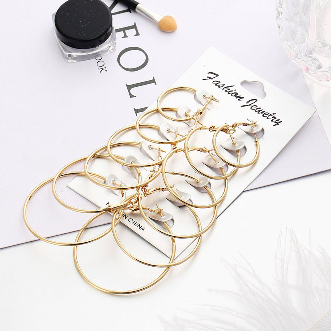 Shoppinggo shoppinggo Hoop earrings set 6-piece set Circle earrings Ring earrings Small Standard Fashionable Accessories