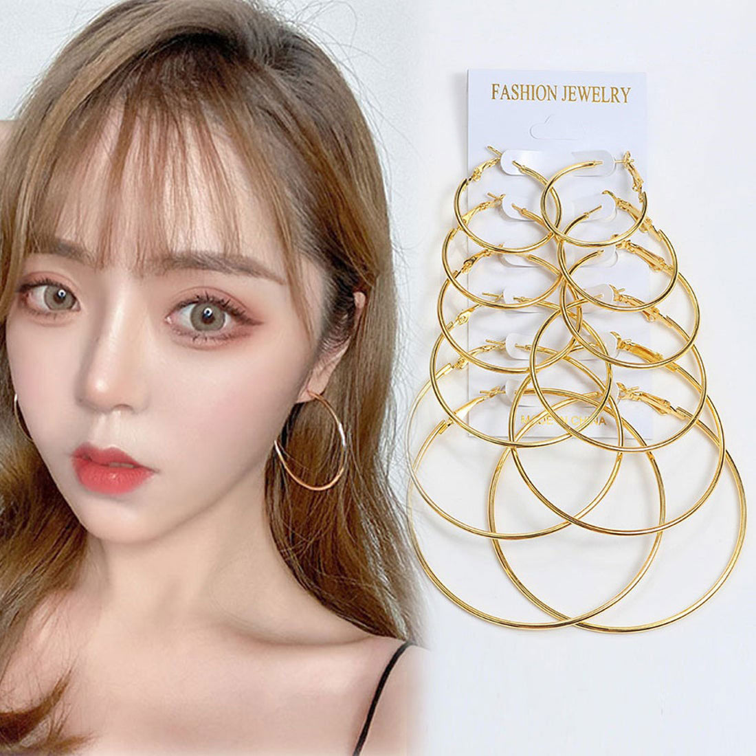 Shoppinggo shoppinggo Hoop earrings set 6-piece set Circle earrings Ring earrings Small Standard Fashionable Accessories