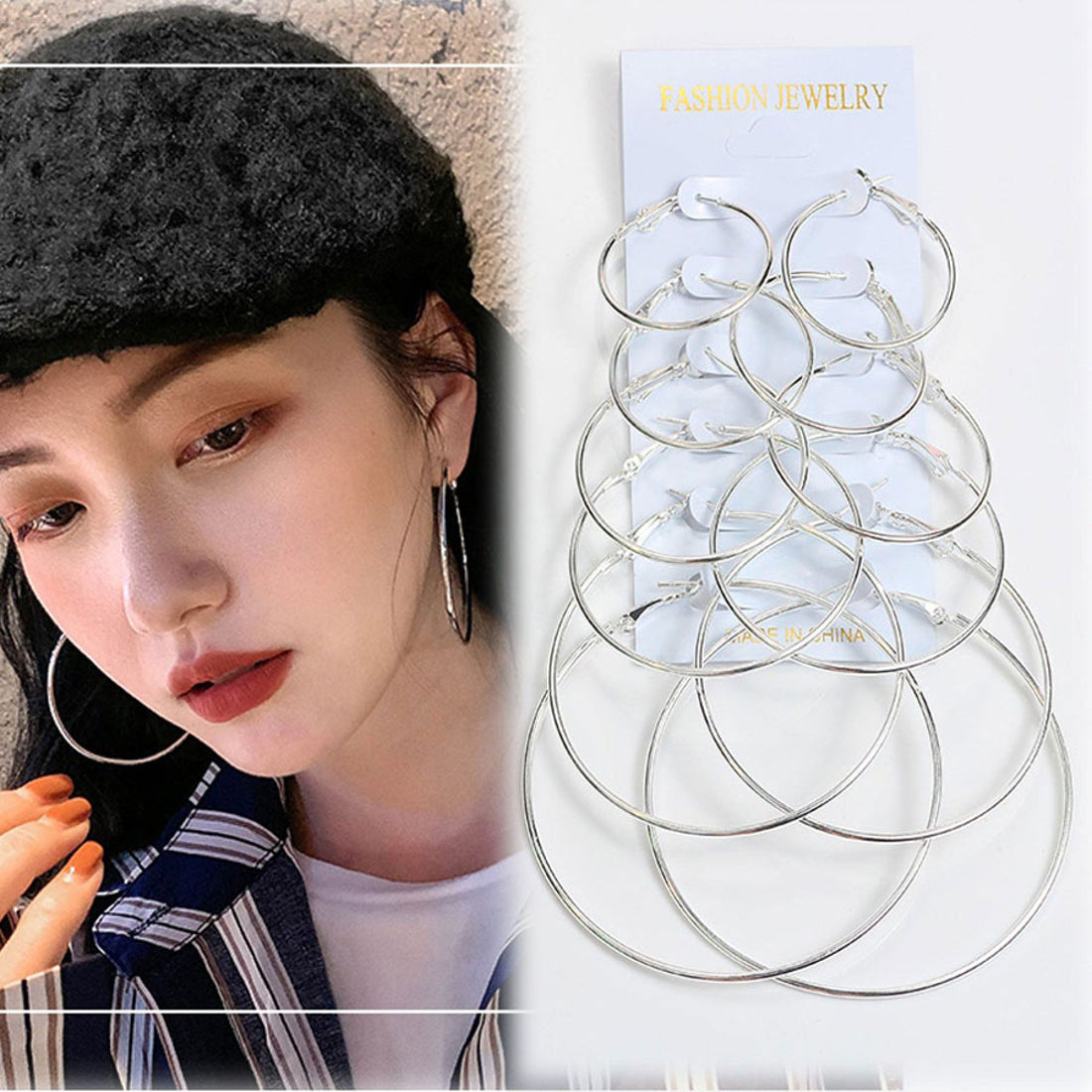 Shoppinggo shoppinggo Hoop earrings set 6-piece set Circle earrings Ring earrings Small Standard Fashionable Accessories