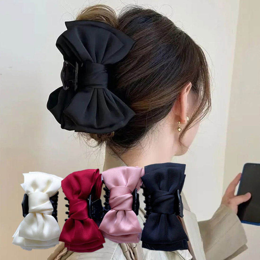 ショッピングゴー shoppinggo ヘアアクセサリー リポン ヘア爪 クランプ かわいい オシャレ 髪飾り （ホワイト） ホワイト