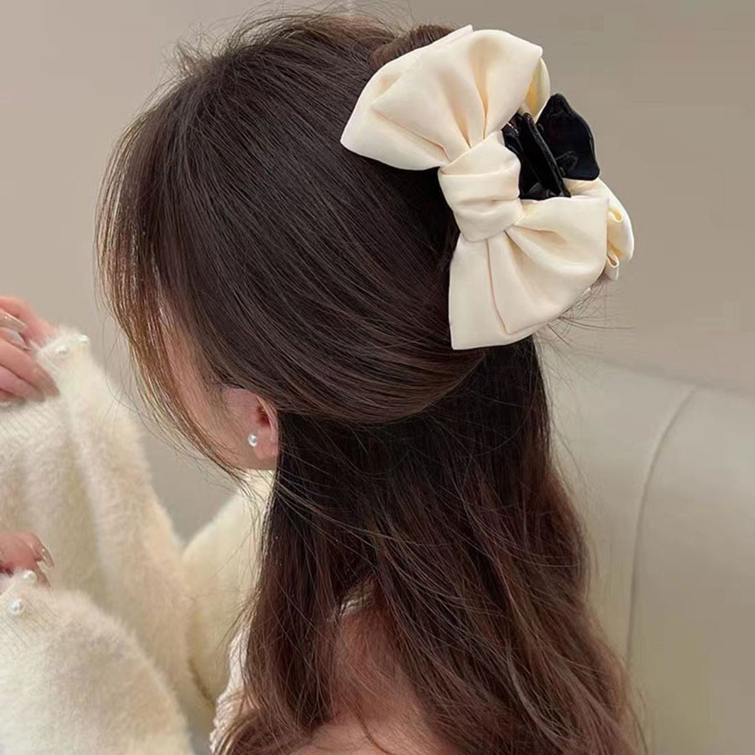 ショッピングゴー shoppinggo ヘアアクセサリー リポン ヘア爪 クランプ かわいい オシャレ 髪飾り （ホワイト） ホワイト