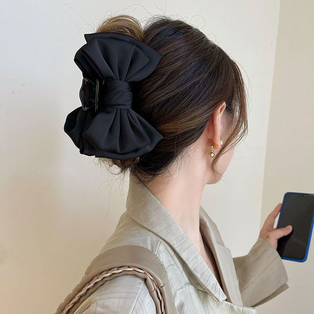 ショッピングゴー shoppinggo ヘアアクセサリー リポン ヘア爪 クランプ かわいい オシャレ 髪飾り （ブラック） ブラック