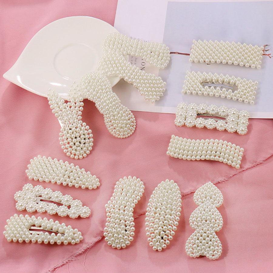 ショッピングゴー shoppinggo ヘアピン パッチン留め ヘアクリップ バレッタ 髪どめ 髪留め ヘアアクセサリー 白 パール風 真珠風