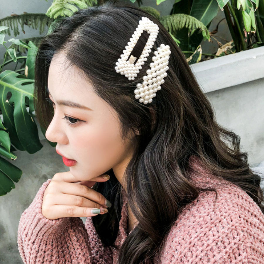ショッピングゴー shoppinggo ヘアピン パッチン留め ヘアクリップ バレッタ 髪どめ 髪留め ヘアアクセサリー 白 パール風 真珠風