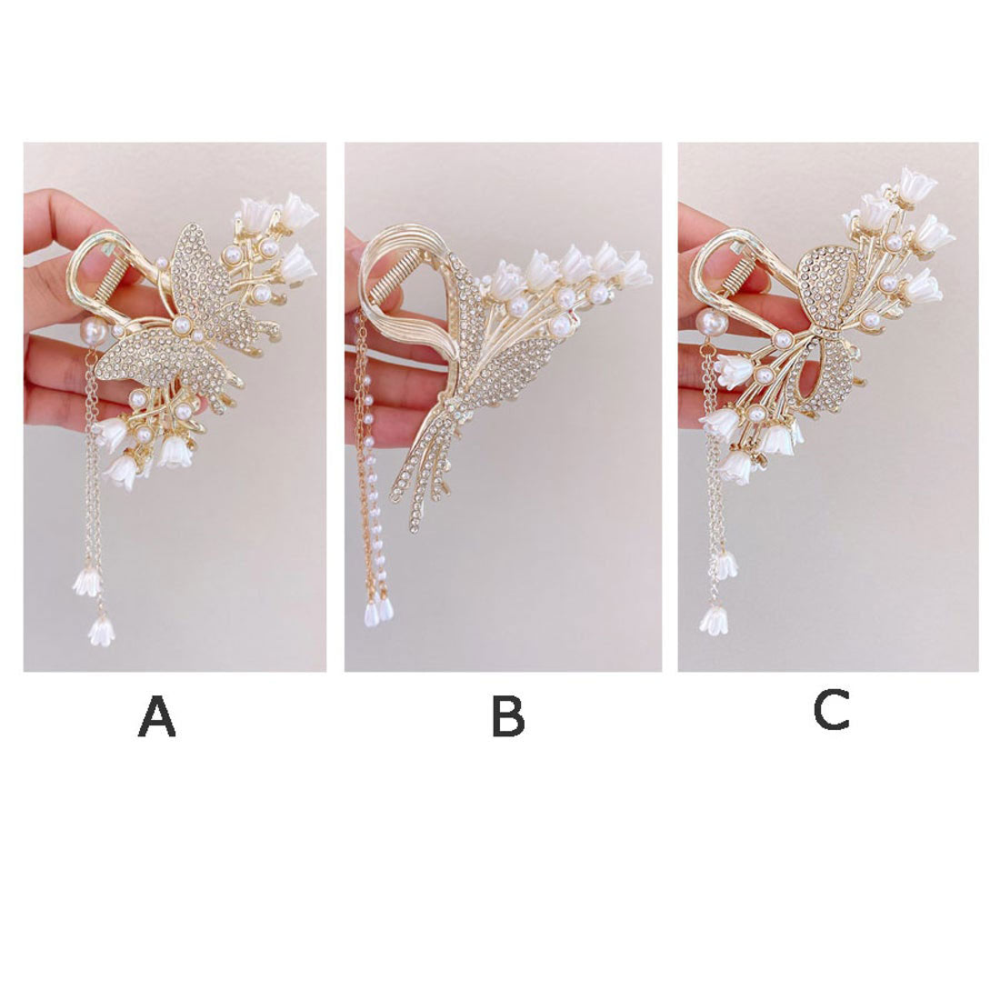 ショッピングゴー shoppinggo ヘアクリップ  髪留め 髪飾り バレッタ フラワー 蝶ヘアアクセサリー オシャレ上品 パーティー飾り ゆらゆらチェーン付き