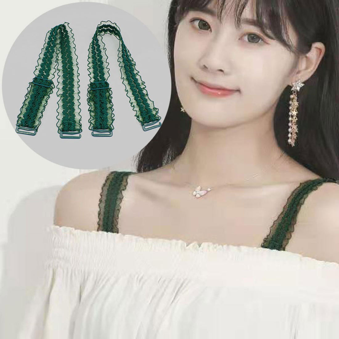 ショッピングゴー shoppinggo ブラストラップ フリル肩紐 ブラジャーストラップ インナー 下着 見せブラ 肩紐 肩ストラップ 替えストラップ （ブラック） ブラック
