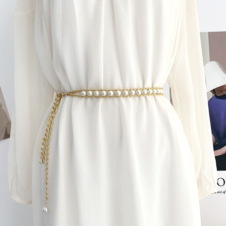 専用パールベルト Shoppinggo Pearl Belt, Pearl Chain Belt, Women's, Stylish, Thin Belt,