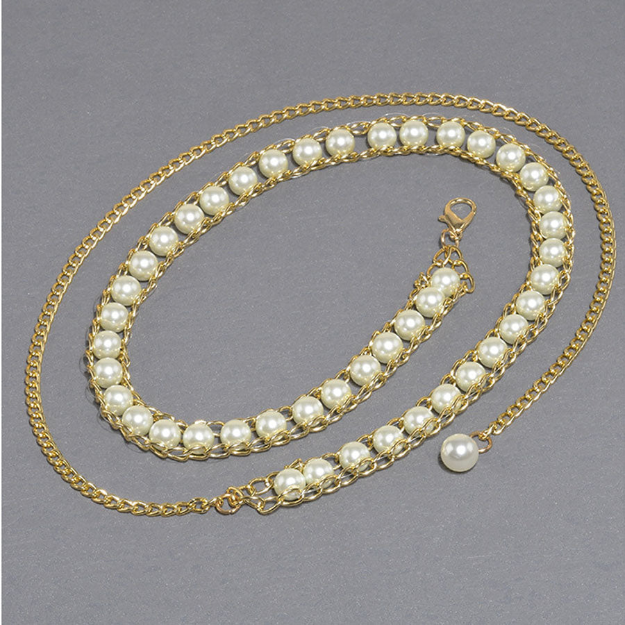 Shoppinggo Pearl Belt, Pearl Chain Belt, Women's, Stylish, Thin Belt,